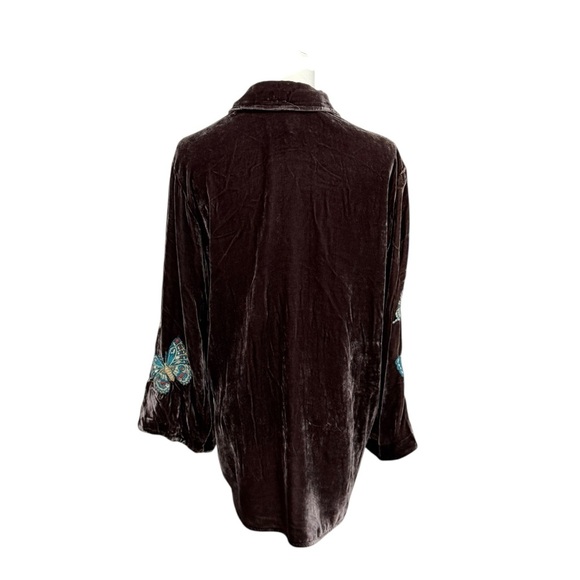 Johnny Was Small Floral Embroidered Velvet Kimono Sleeve Blouse Coffee Bean NWT - Picture 6 of 15